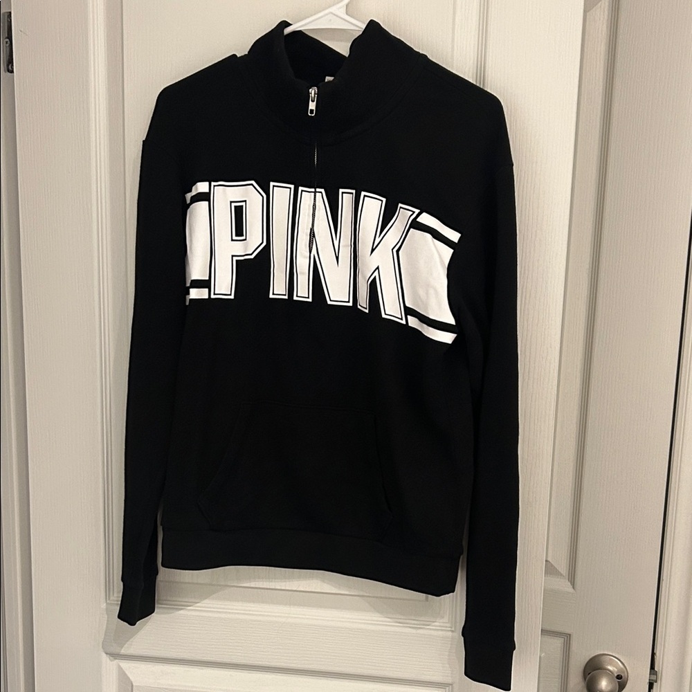 PINK Victoria's Secret Black and White 1/4 Zip Sweater